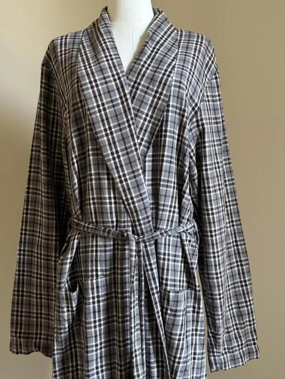 Hanro of Switzerland Plaid Cotton Robe Bathrobe Housecoat Made in Portugal S